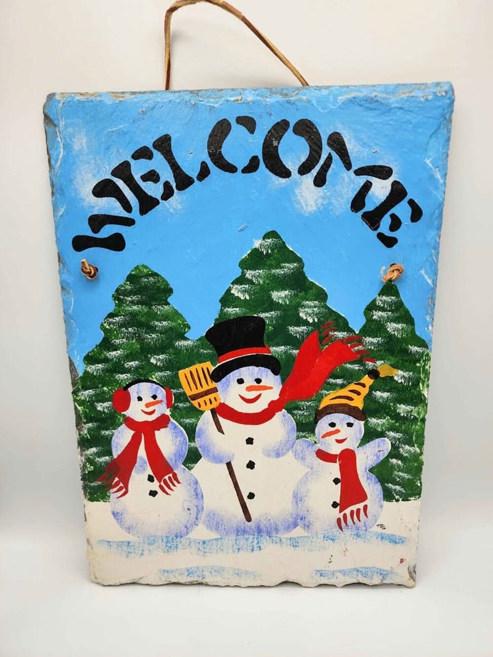 Cape Cod Stencil Co Hand Painted Slate Sign Welcome Snowmen Christmas Decor
